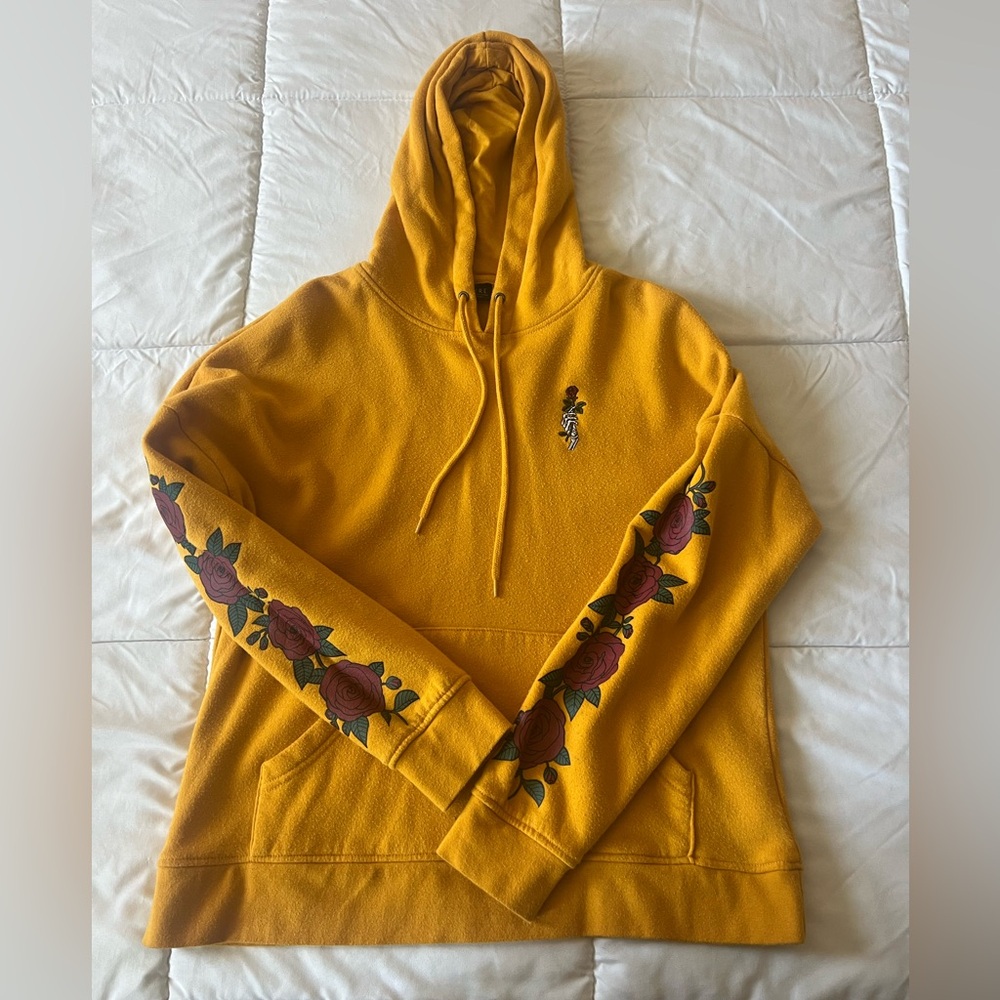 Empyre Yellow Hoodie with Floral Sleeve Design